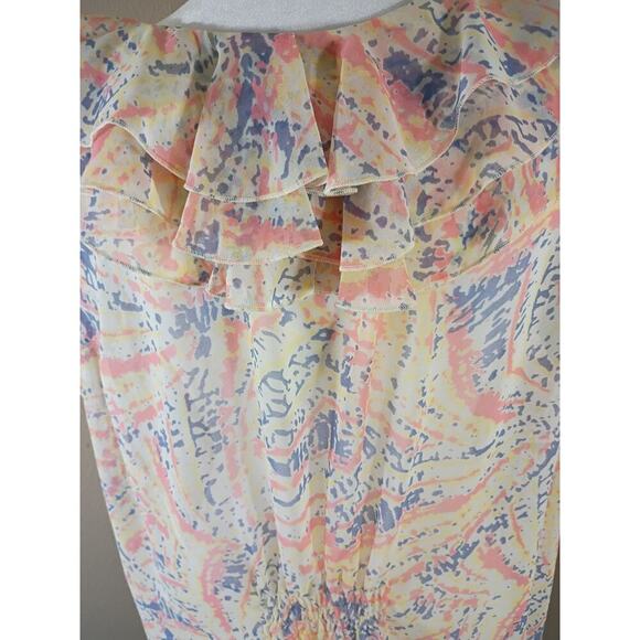 Cabi Blouse Sheer Ruffle Neck Pink Sleeveless Sz XL Peasant Cottage Beach - Picture 7 of 11